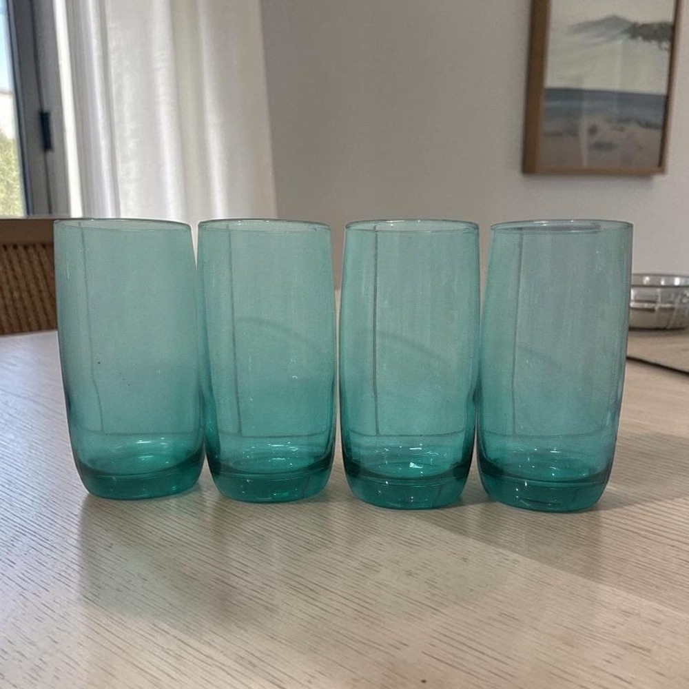 Luminarc Aqua Teal Tumblers,‎ Set of 4, Vintage Glasses, Replacement Drinkware